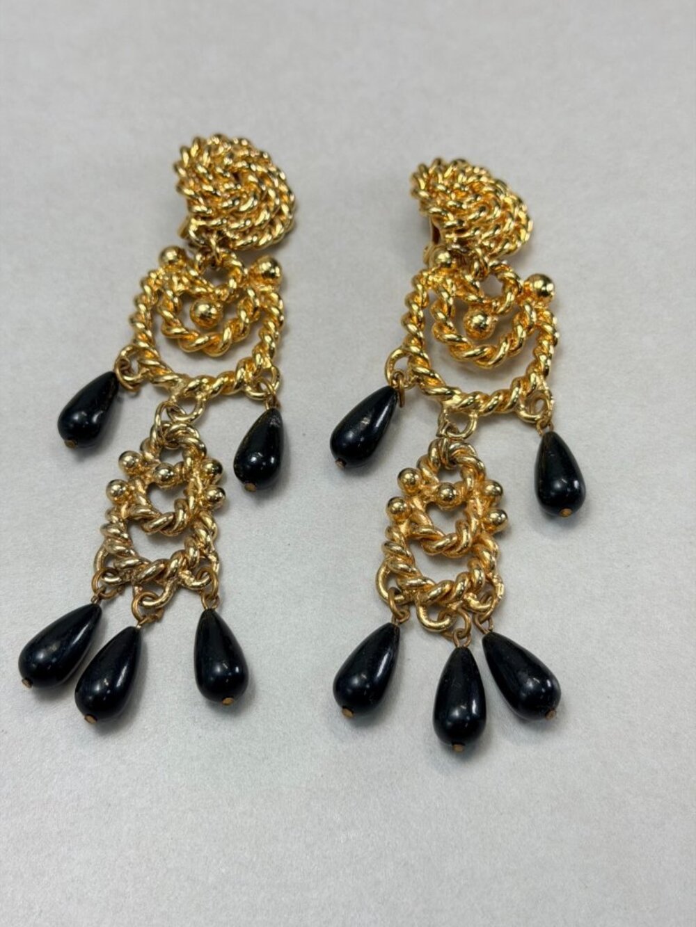 Vintage Signed Blanca Dramatic Oversized Black Drop Runway Dangle Earrings - Picture 8 of 9